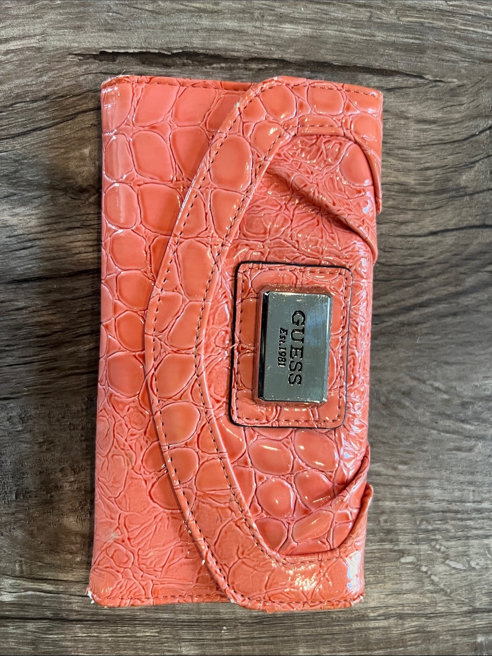 GUESS Coral Croc-Embossed Wallet Phone Case with Metal Logo Plate